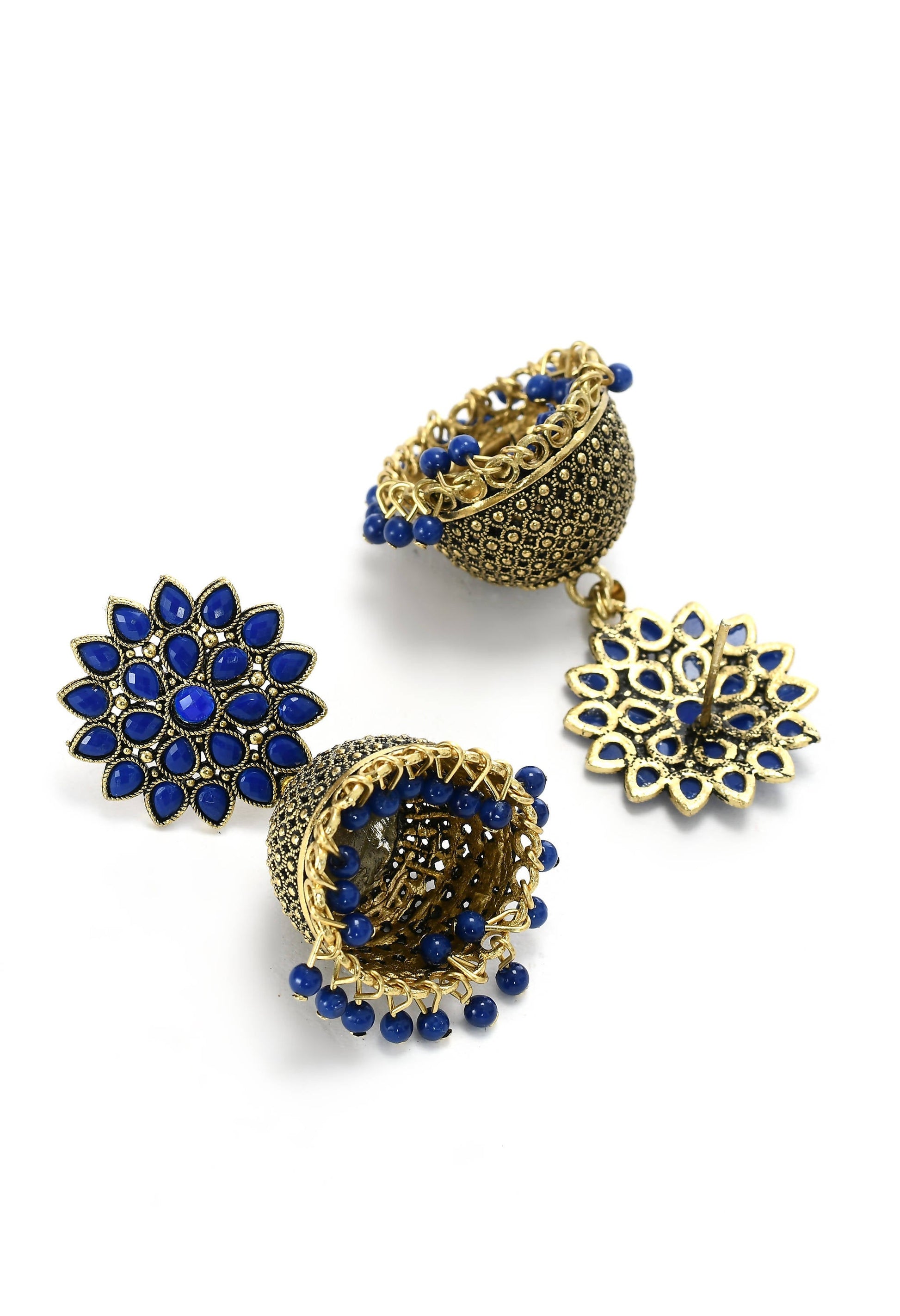 Mominos Fashion Johar Kamal Kundan Work Jhumka With Blue Beads For Women - Swadesiicart