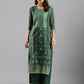 Sea Green Chinon Digital Printed With Hand Work Kurta - Himanshi - Swadesiicart