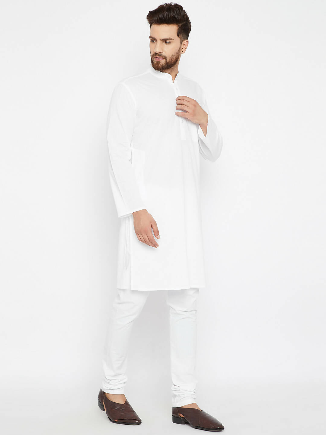 Even Apparels Band Collar White Pure Cotton Men's Kurta | Swadesiicart