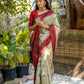 Vishnu Weaves Women's Cream Tussar Silk Zari Woven Saree with Blouse - Swadesiicart