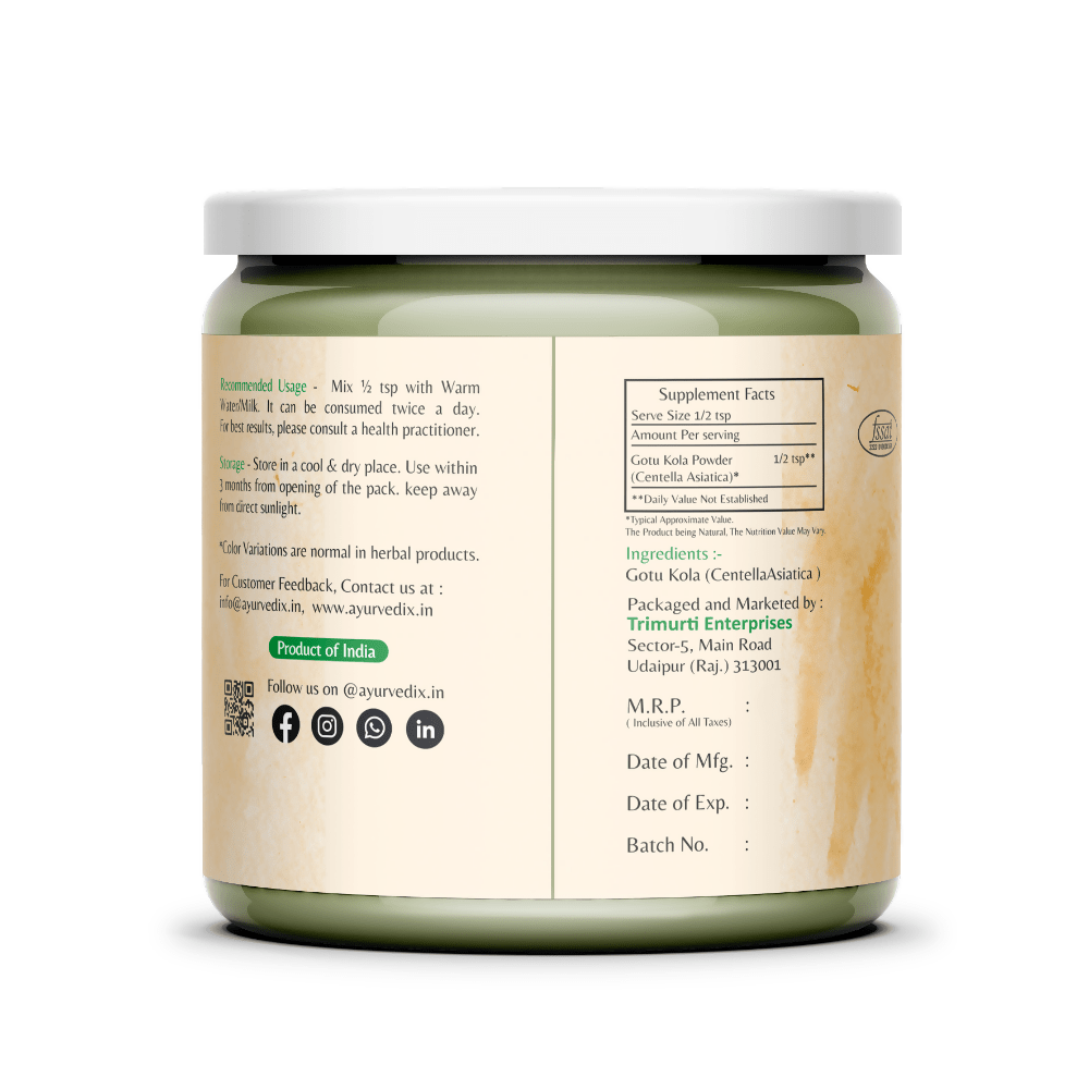 Ayurvedix Organic Gotu Kola Leaf Extract Powder - Swadesiicart