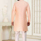Raivat Ethnic Banarasi Jacquard Embroidery Semi Indo Western Sherwani In Peach Colour | Swadesiicart