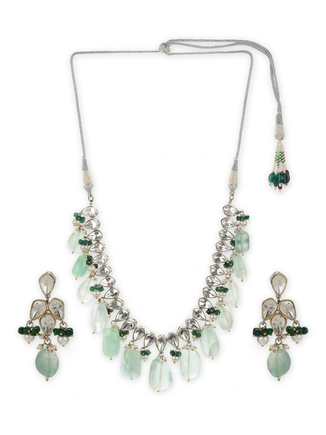Mint Green Kundan Choker with Earrings- Ruby Raang | Swadesiicart