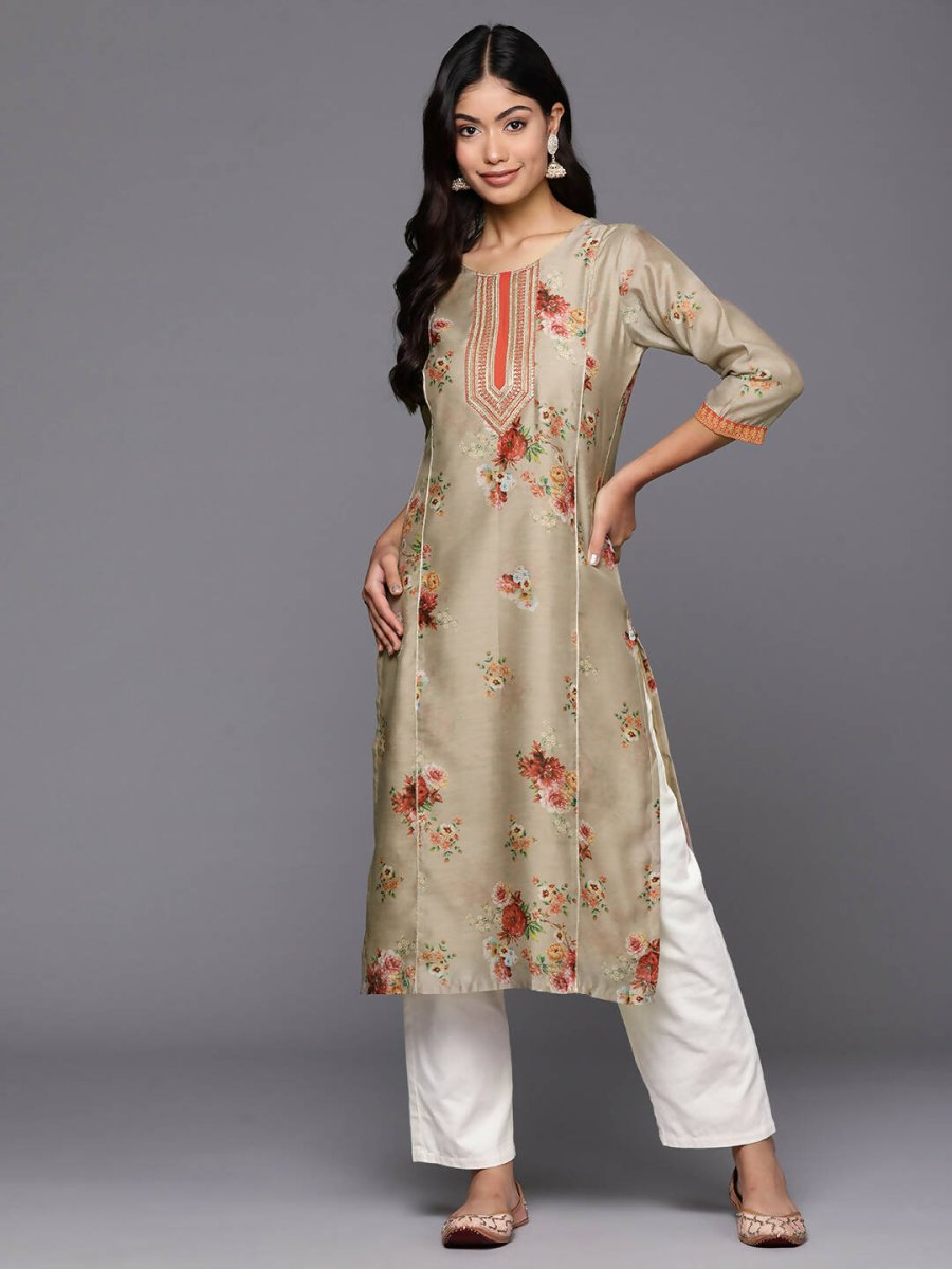 Ahalyaa Women's Traditional wear Kurta - Tan | Swadesiicart