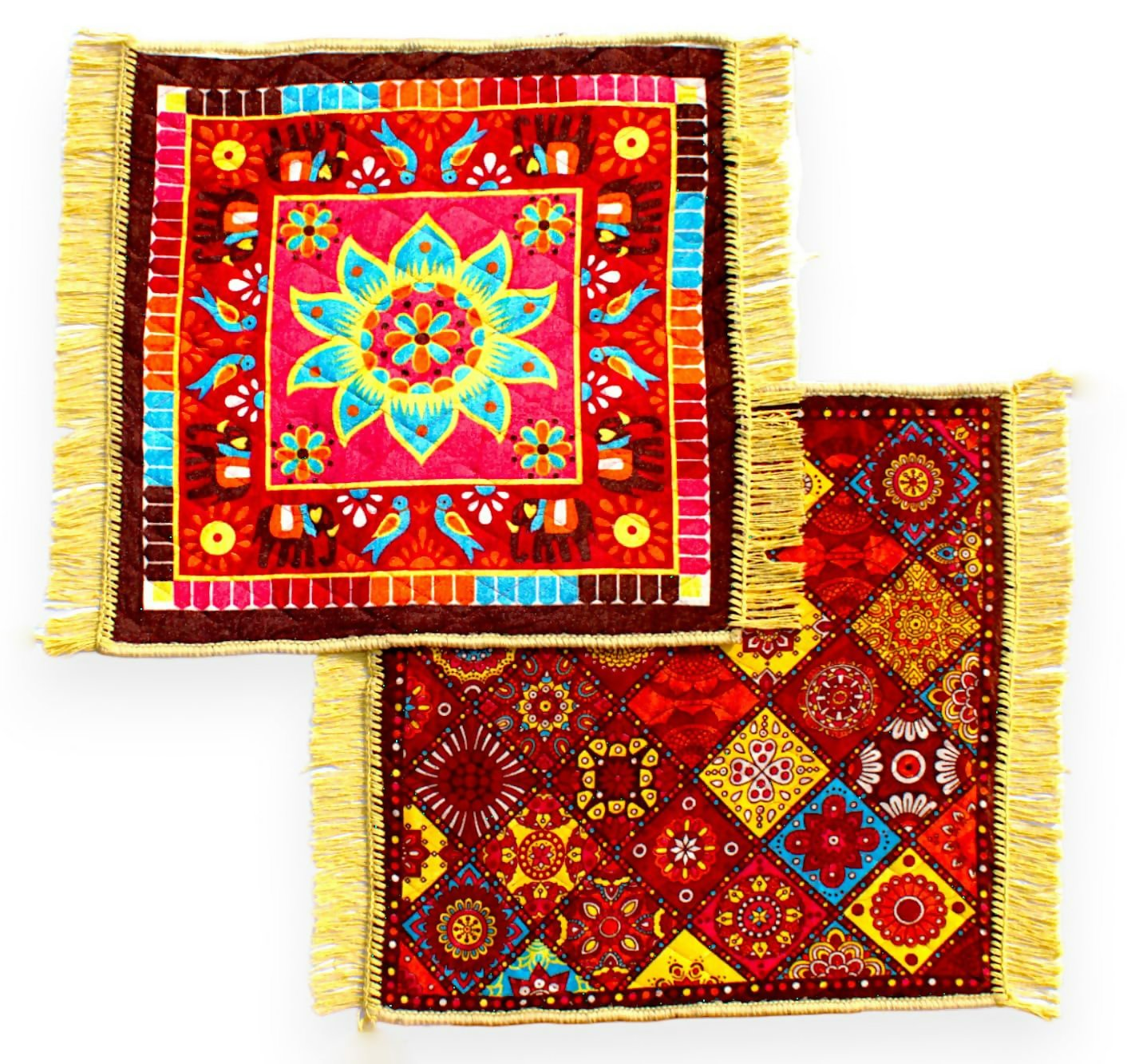 Glun 24 * 24 Inch Velvet Multipurpose Square Carpet Or Mat For Pooja Aasan, Sitting, Meditation 2 Piece Pack | Swadesiicart