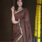 Very Much Indian Pure Cotton Handloom Saree With Intricate Borders - Brown | Swadesiicart