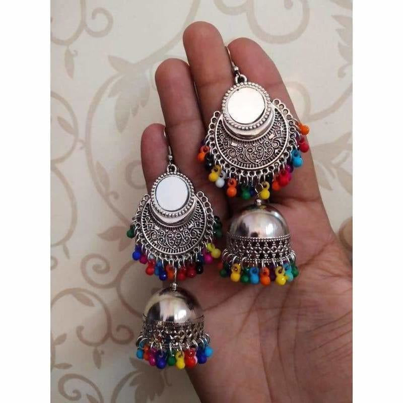 MS Fashion India Stylish Fashion Mirror Jhumki Fancy Party Multi Color Beads Earrings | Swadesiicart
