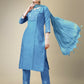 Jyoti Fashion Women's Sky Blue Cotton Blend Embroidery & Fancy Lace work Kurta with Trouser & Dupatta | Swadesiicart