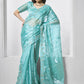 Blue Burburry silk Designer Embroidery Work Saree - Shezlin