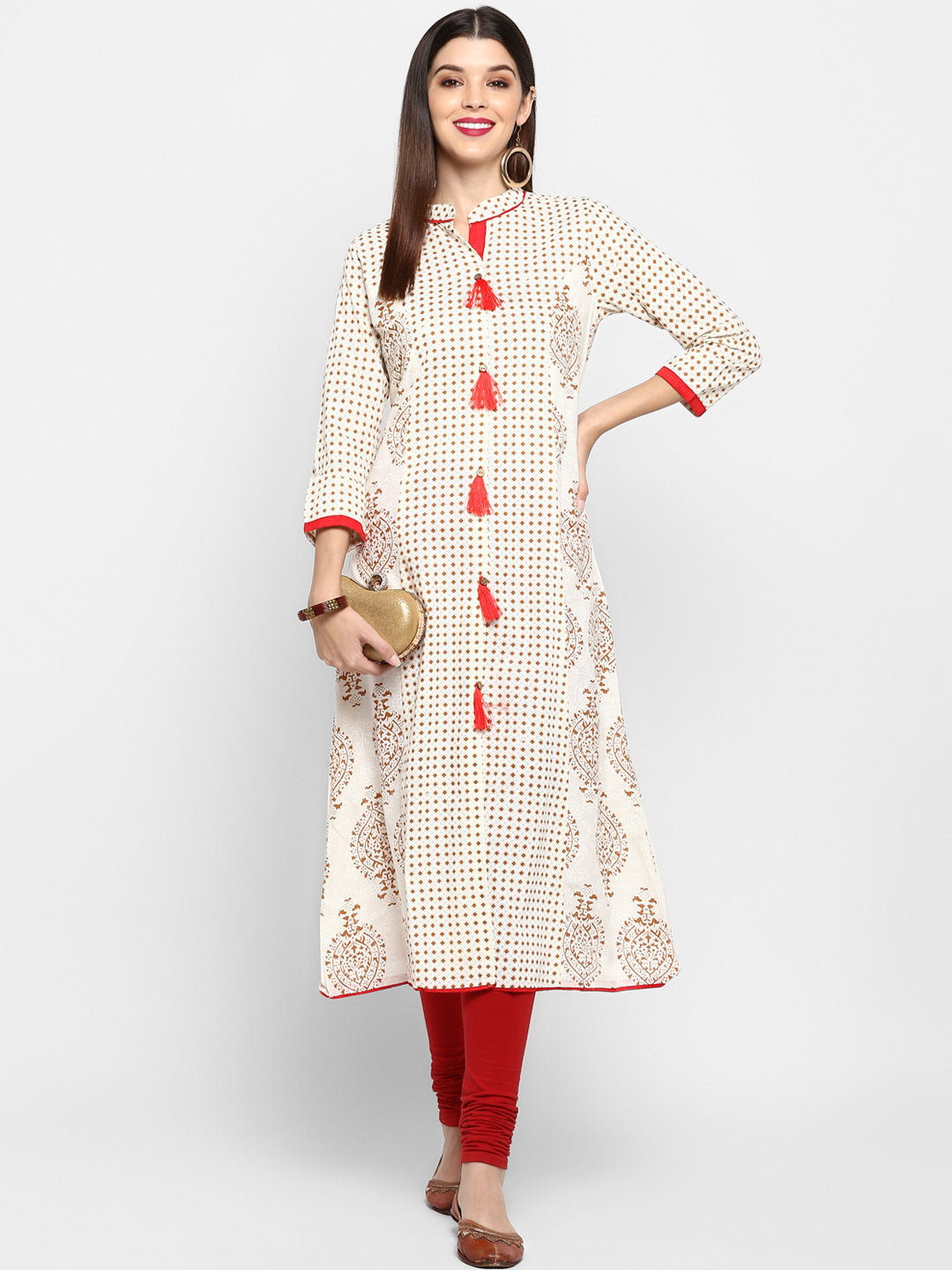 NOZ2TOZ Women's Off-White A-Line Kurta- (1pc set) - Swadesiicart
