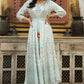 Juniper Women's Skyblue Viscose Shantoon Festive Printed Flared Dress | Swadesiicart