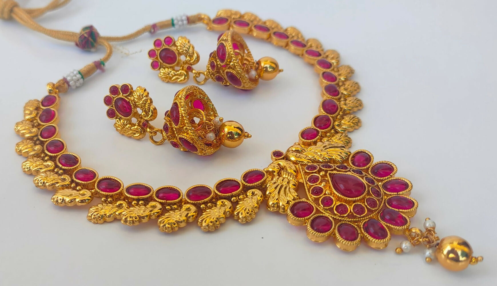 Trendy Pink kemp Peacock Necklace Set - Swadesiicart
