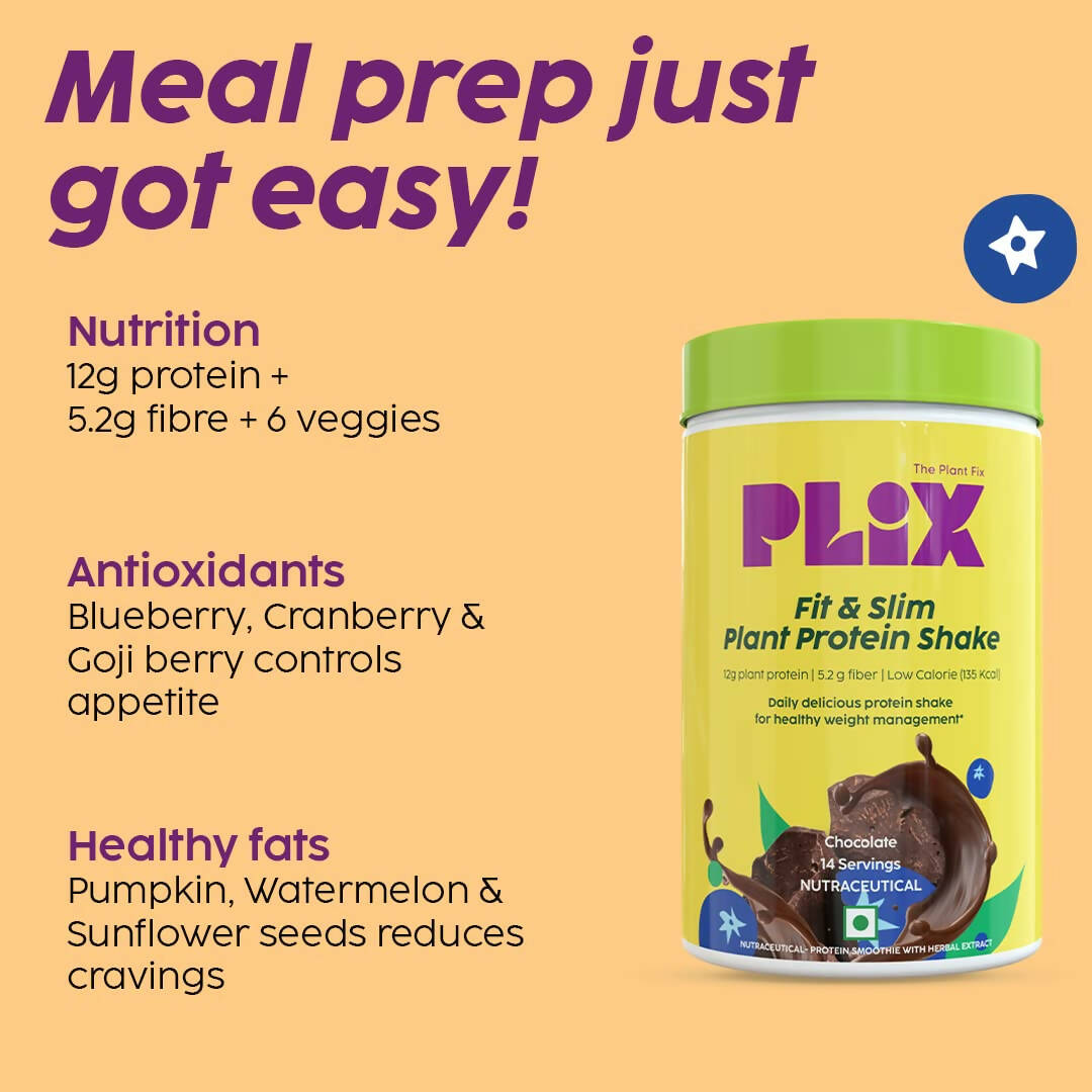 PLIX The Plant Fix Fit & Slim Smoothie Plant Protien Shake Powder - Chocolate | Swadesiicart