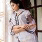 Vaasva Women Grey Tabby Slik Print & Embroidered Kurta, Pant & Dupatta Straight | Swadesiicart