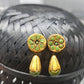 Terracotta Round Earstuds With Drops-Copper And Green | Swadesiicart