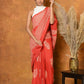 Very Much Indian Handblock Printed Cotton Saree With Natural Dyes - Orange | Swadesiicart