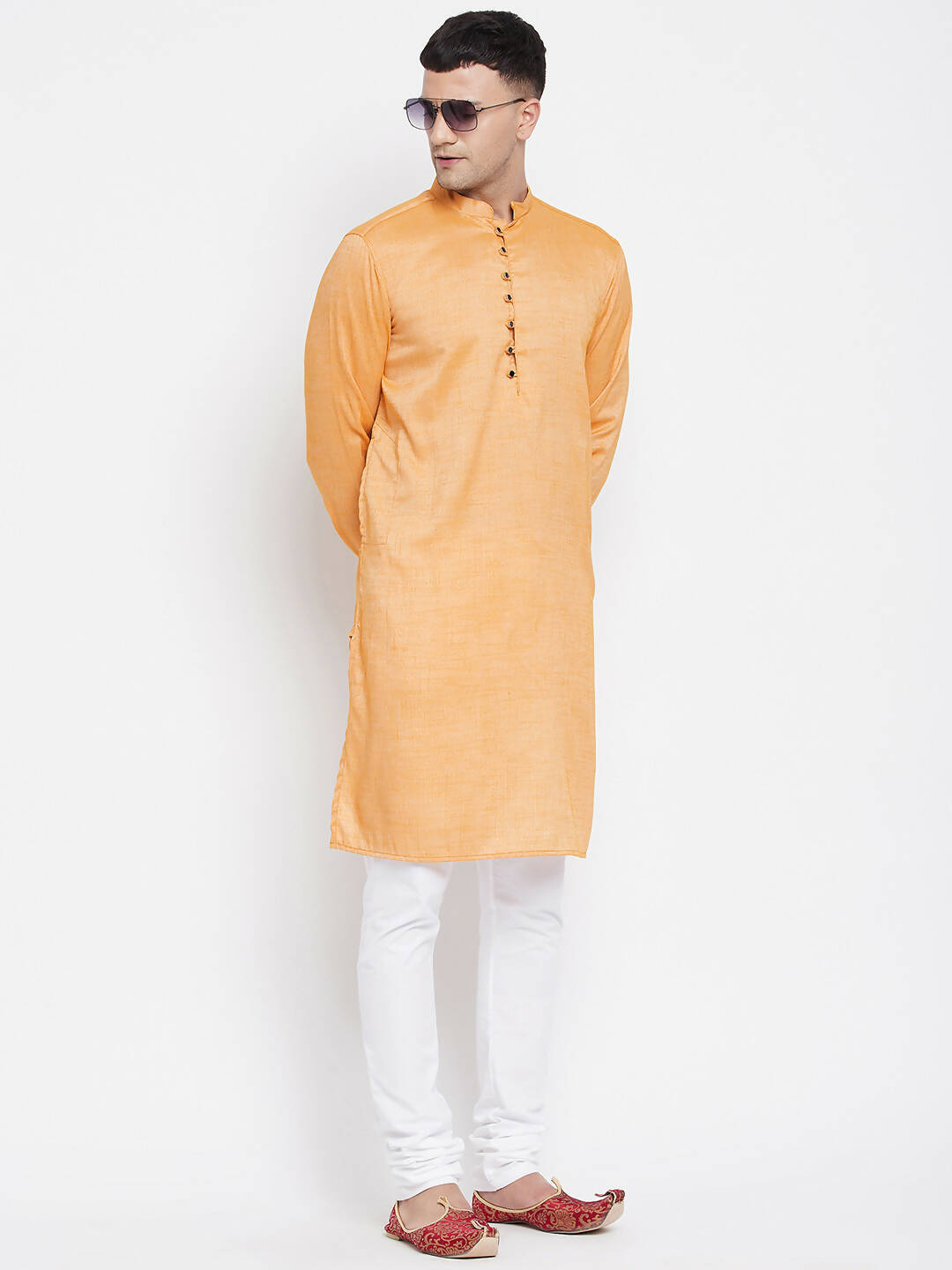 Even Apparels Yellow Rayon Men's Kurta With Band Collar | Swadesiicart