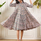 InWeave Teal Floral Sage Jaal Print Collar Dress - Swadesiicart