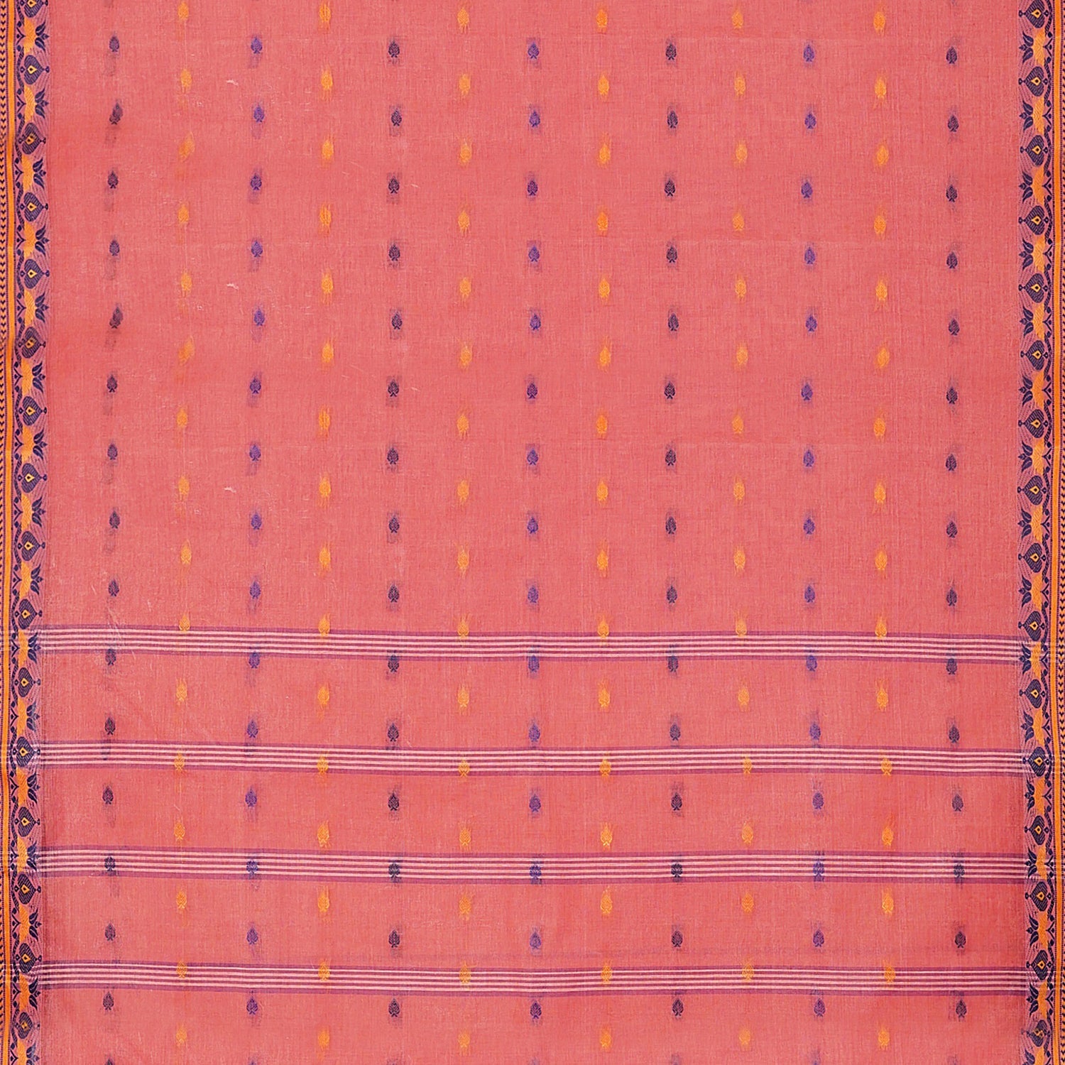 Exclusive Collection 100% Pure Cotton Peach Tant Saree With Hand Weaving Work - Swadesiicart