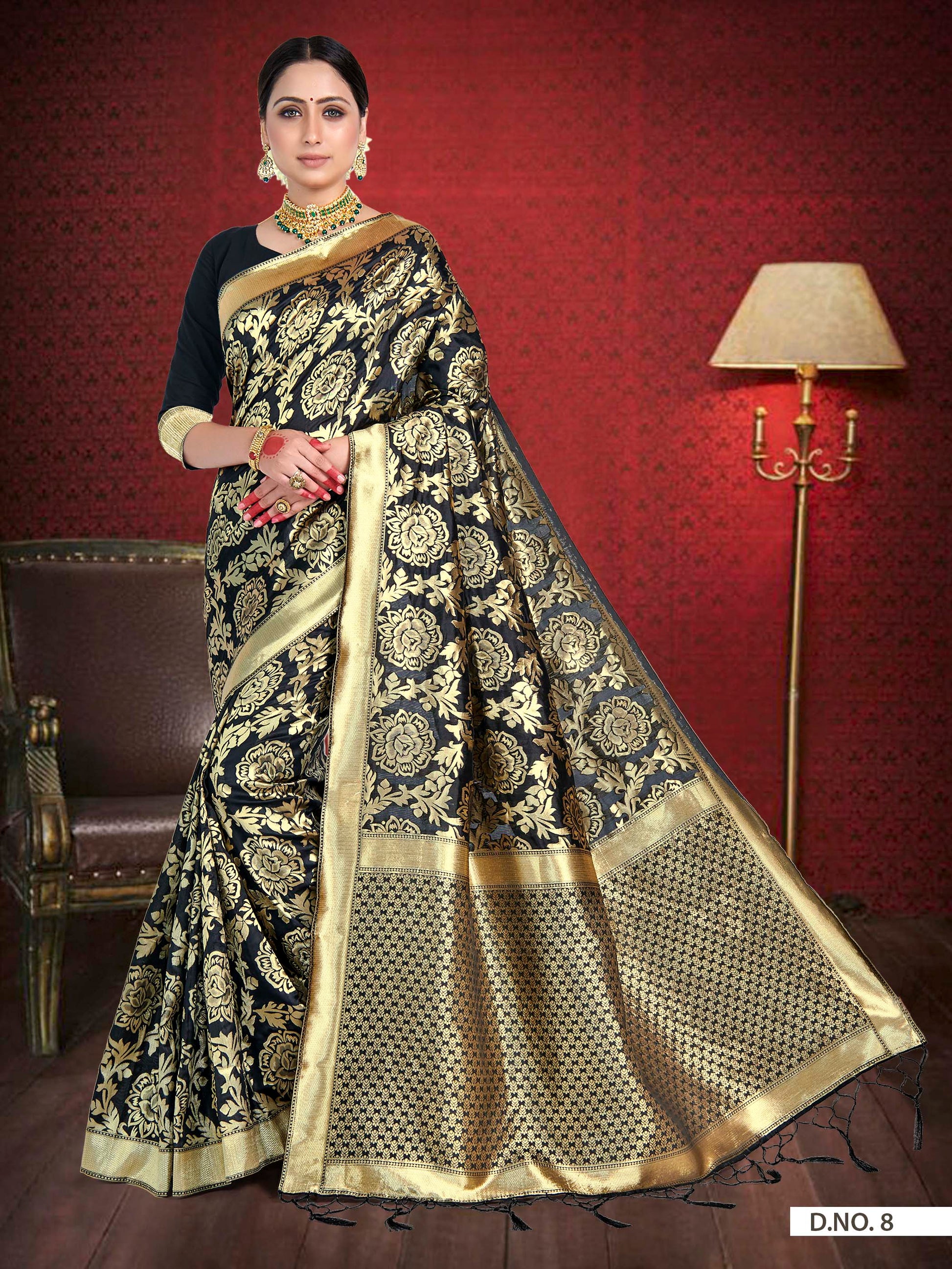 Vardha Black Woven Banarasi Saree | Swadesiicart
