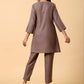 trueBrowns Cotton Linen Burnt Brown Pleated Co-Ord Set - Swadesiicart