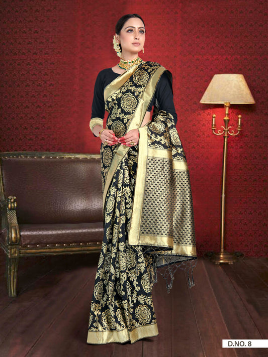 Vardha Black Woven Banarasi Saree | Swadesiicart