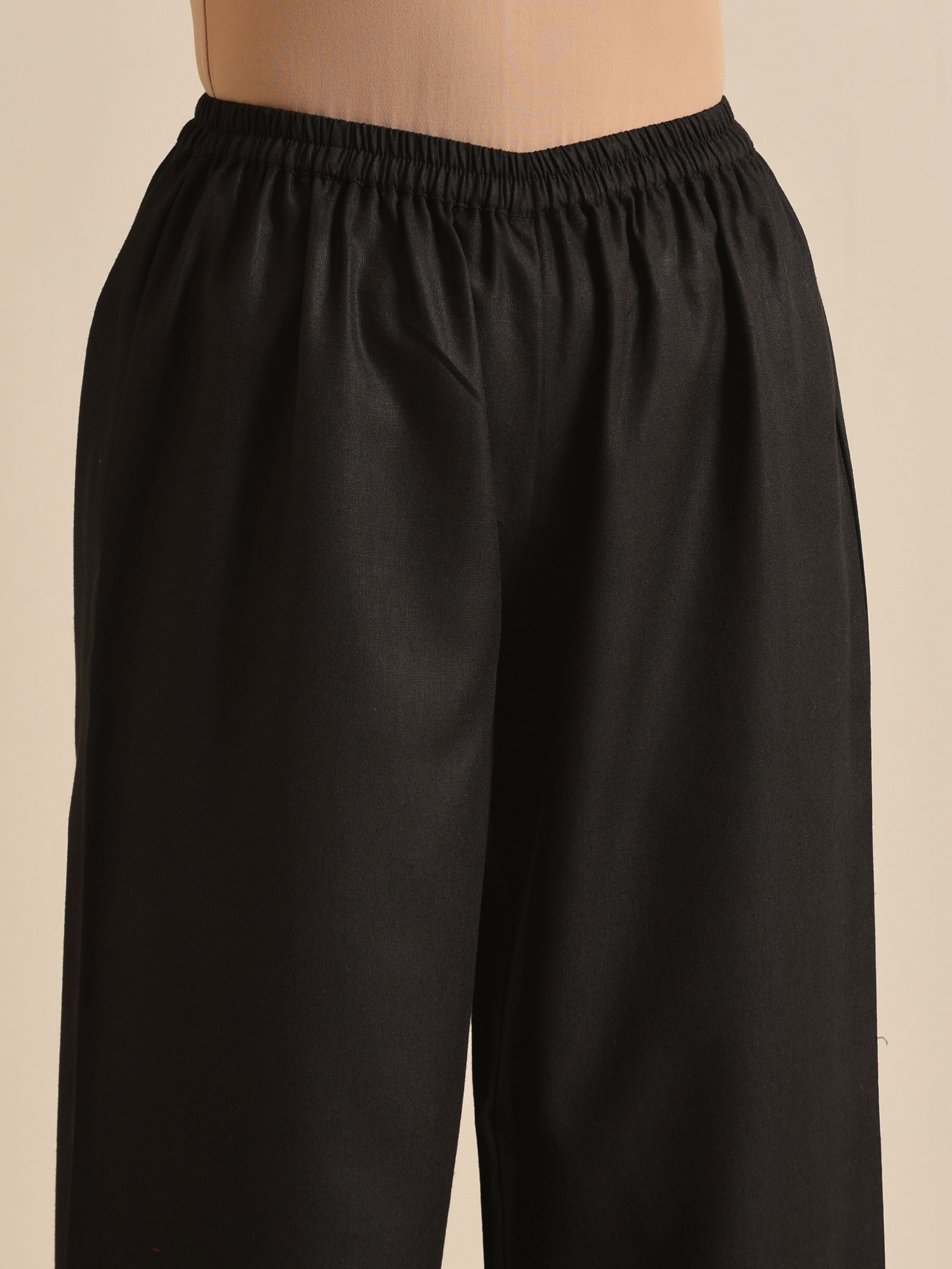trueBrowns Black Slub Relaxed Placket Co-Ord Set - Swadesiicart