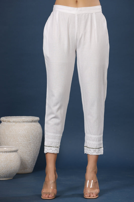 Juniper Women White Cotton Flex Solid Slim Fit Pant/Slim Pant | Swadesiicart