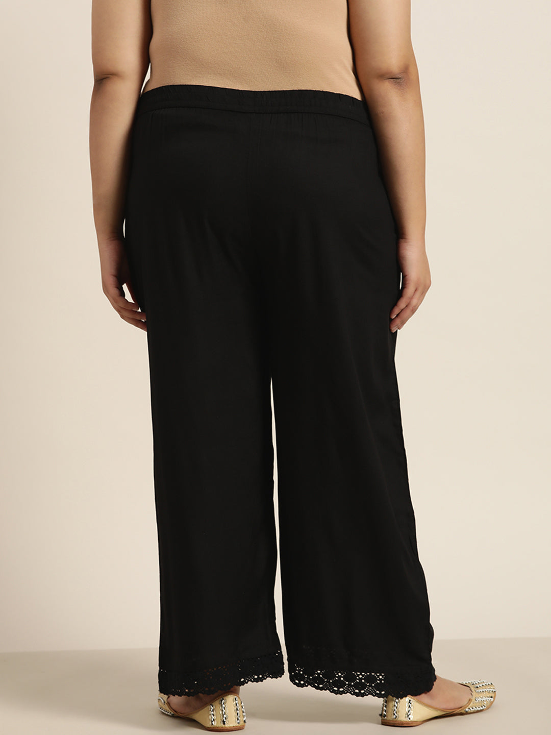 Juniper Women Black Rayon Solid Wide Leg Palazzo | Swadesiicart