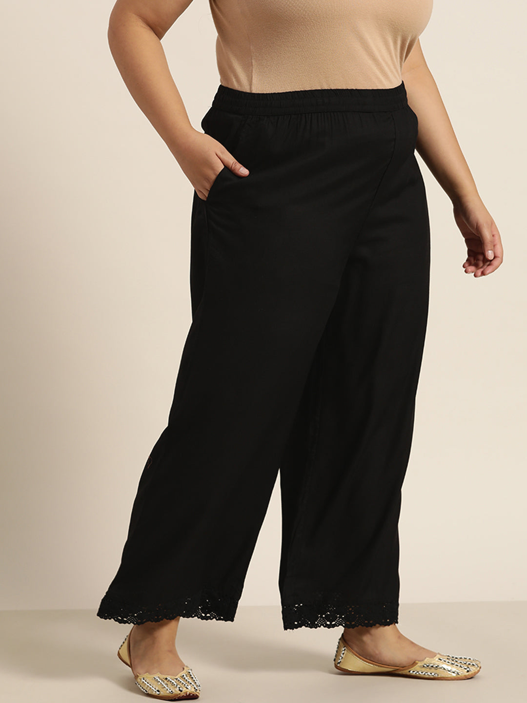 Juniper Women Black Rayon Solid Wide Leg Palazzo | Swadesiicart