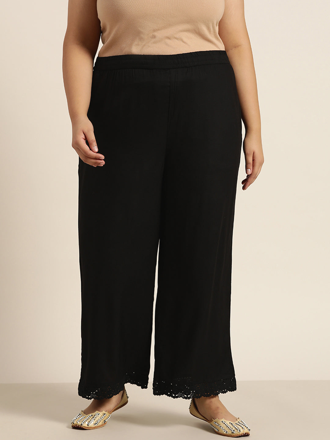Juniper Women Black Rayon Solid Wide Leg Palazzo | Swadesiicart