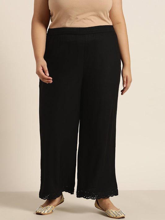 Juniper Women Black Rayon Solid Wide Leg Palazzo | Swadesiicart