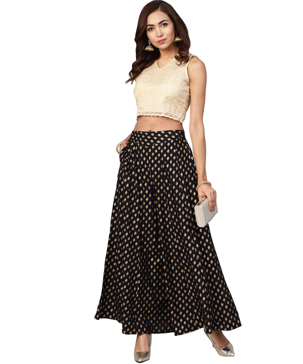 Juniper Women Black Rayon Printed Flared Palazzo | Swadesiicart