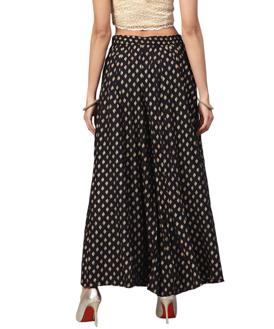 Juniper Women Black Rayon Printed Flared Palazzo | Swadesiicart