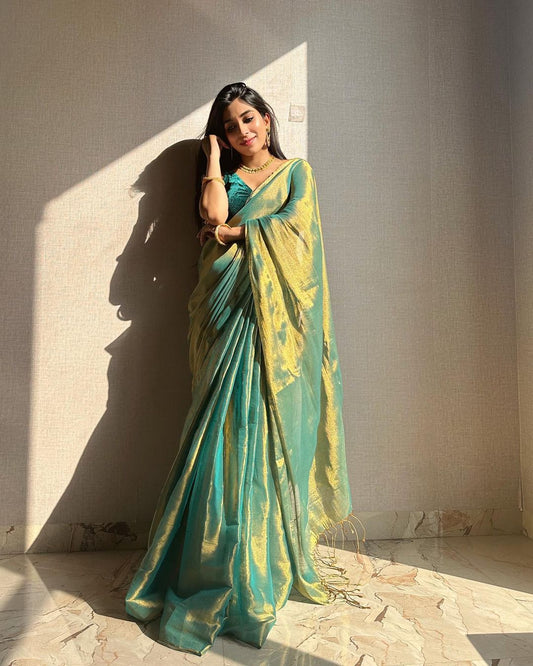 Lorenvalley Fashion Bollywood Sheded Rama Fendy Silk Wedding And Partywear Saree - Swadesiicart