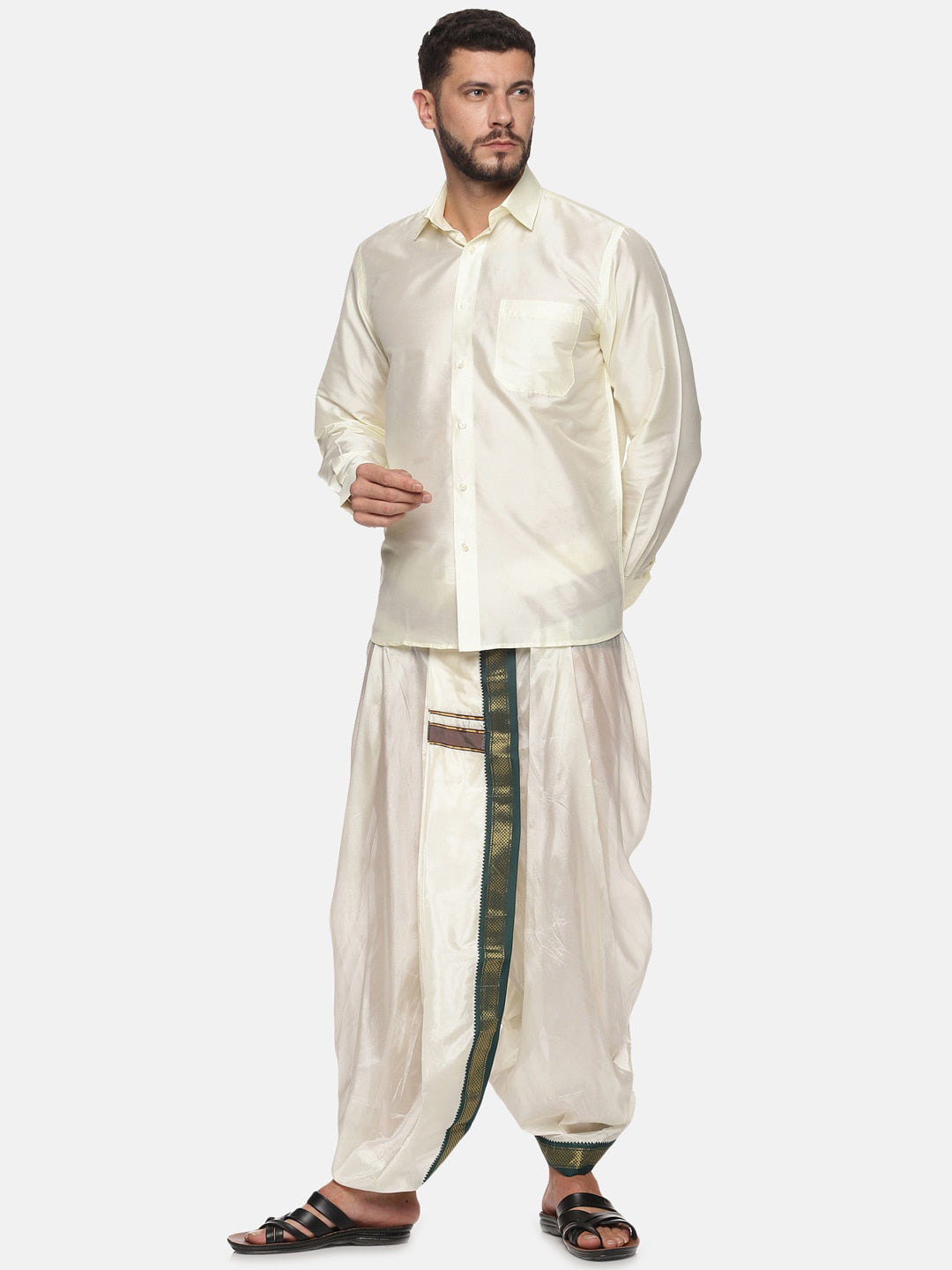 Sethukrishna Men Cream Solid Art Silk Dhotis | Swadesiicart