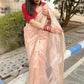 Lorenvalley Fashion Attractive Peach Crush Tissue Silk Saree With Jacquard Weaving Blouse - Swadesiicart