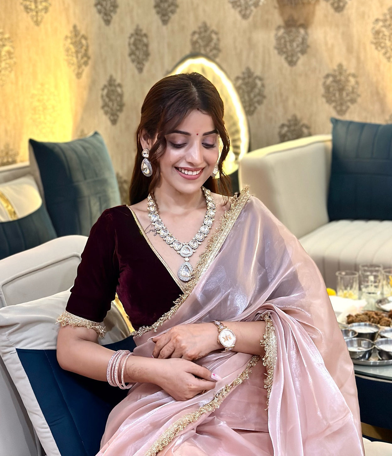 Lorenvalley Fashion Pink Soft Zimmy Silk Saree With Fancy Lace - Swadesiicart