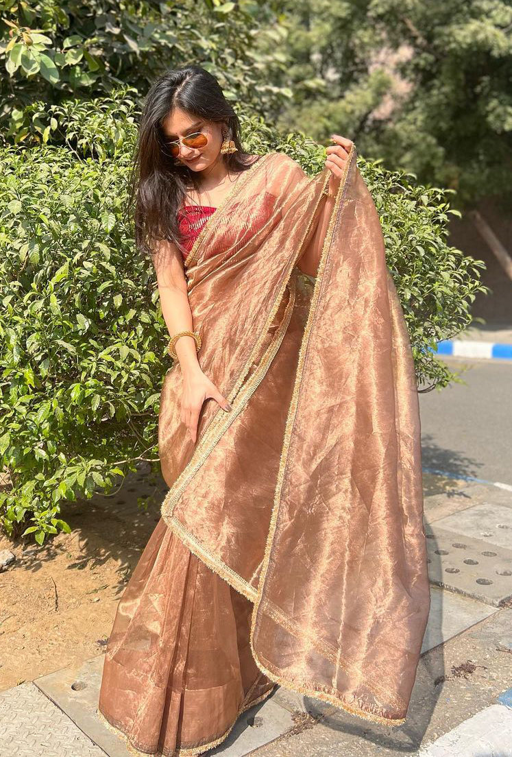 Lorenvalley Fashion Chiku Zimmy Choo Silk Fancy Lace Saree With Blouse - Swadesiicart