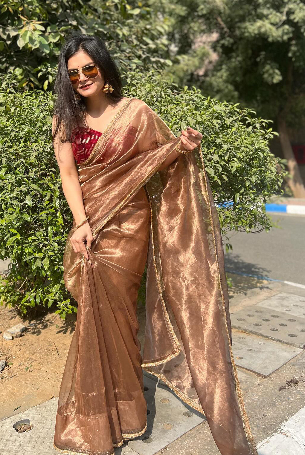 Lorenvalley Fashion Chiku Zimmy Choo Silk Fancy Lace Saree With Blouse - Swadesiicart