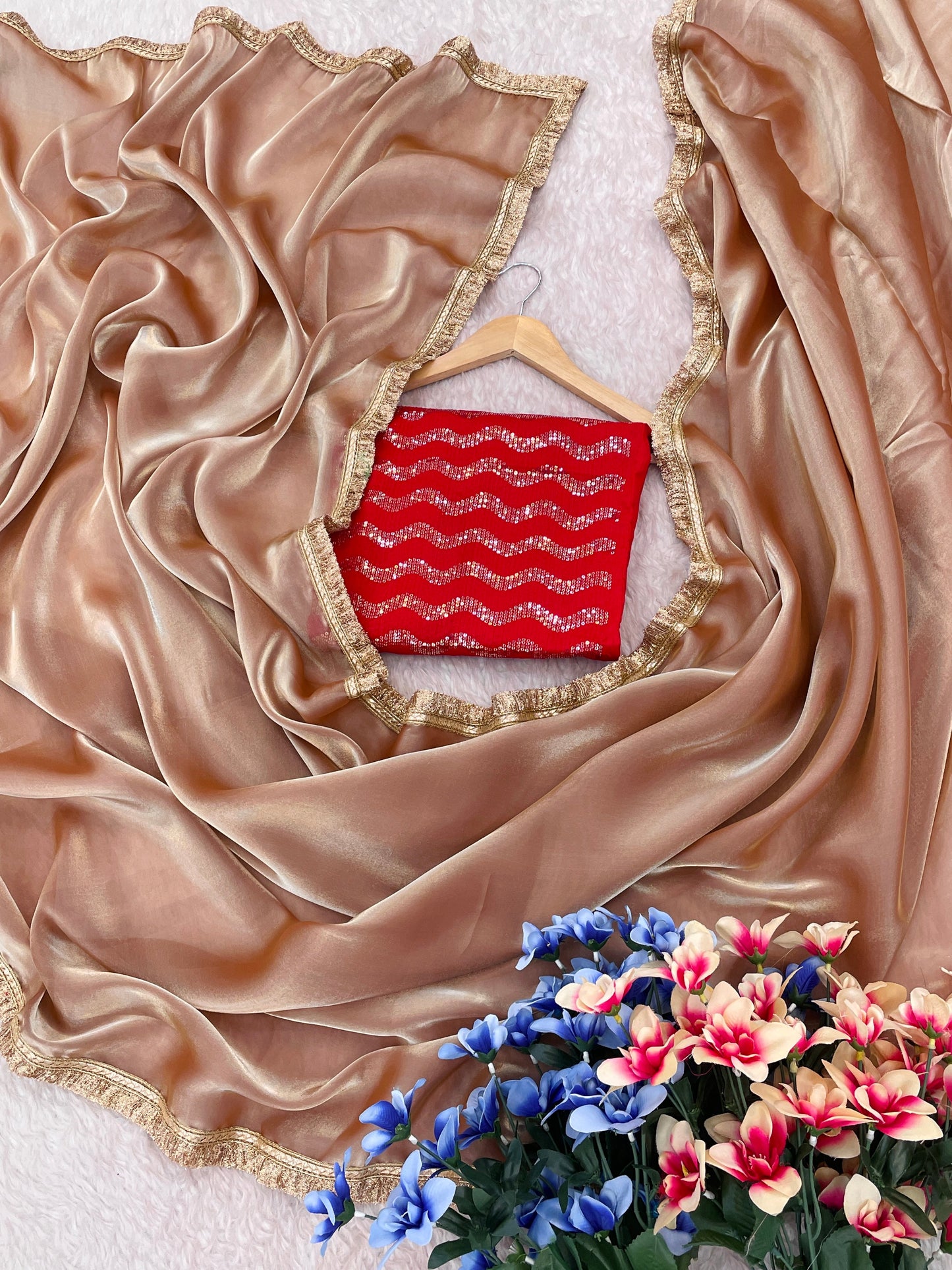 Lorenvalley Fashion Chiku Zimmy Choo Silk Fancy Lace Saree With Blouse - Swadesiicart