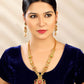 Aadita Gold-Polished & Red e Studded Jewellery Set - Swadesiicart
