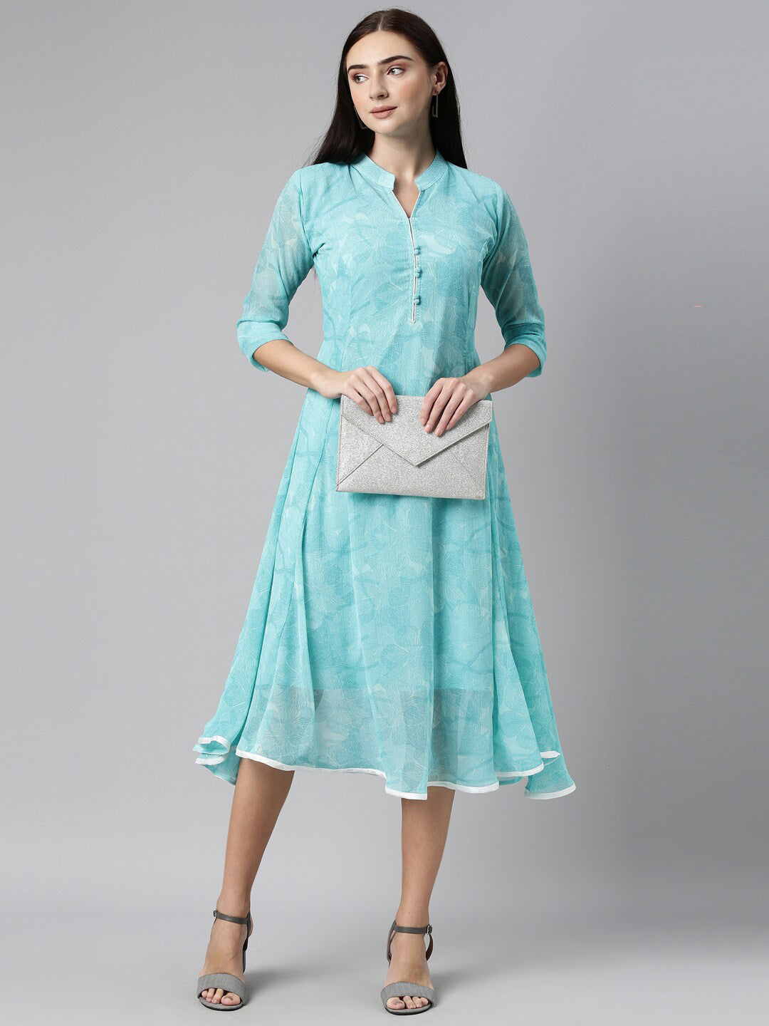 Souchii Women Floral Chiffon A-Line Midi Dress - Swadesiicart