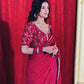 Lorenvalley Fashion Premium Magenta Georgette Satin Saree with Stitched Embroidery Blouse - Swadesiicart