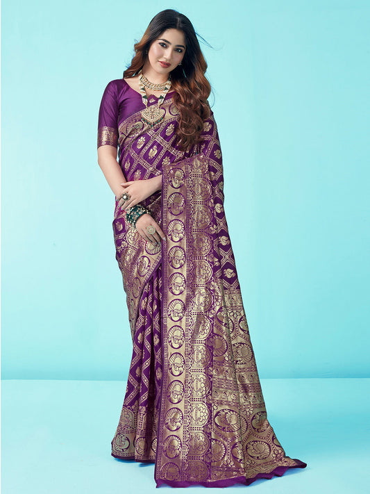 Kalini Ethnic Motifs Woven Design Zari Art Silk Banarasi Saree | Swadesiicart