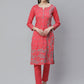 ADA Women Pink & Blue Chikankari Hand Embroidered Sustainable Handloom Kurta with Trousers | Swadesiicart