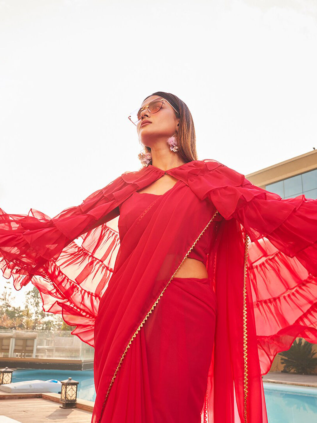 Tikhi Imli Gotta Patti Saree With Ruffled cape | Swadesiicart