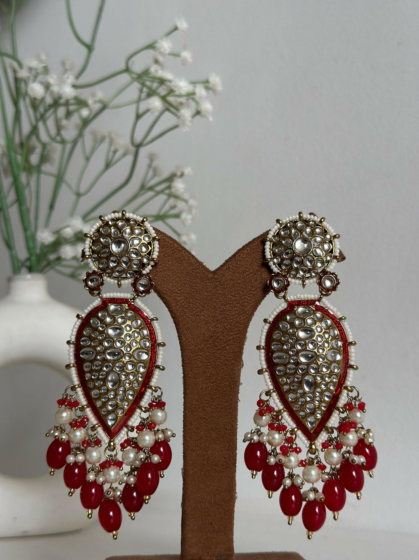 Red Kundan Drop Earrings By House of Ree - Swadesiicart