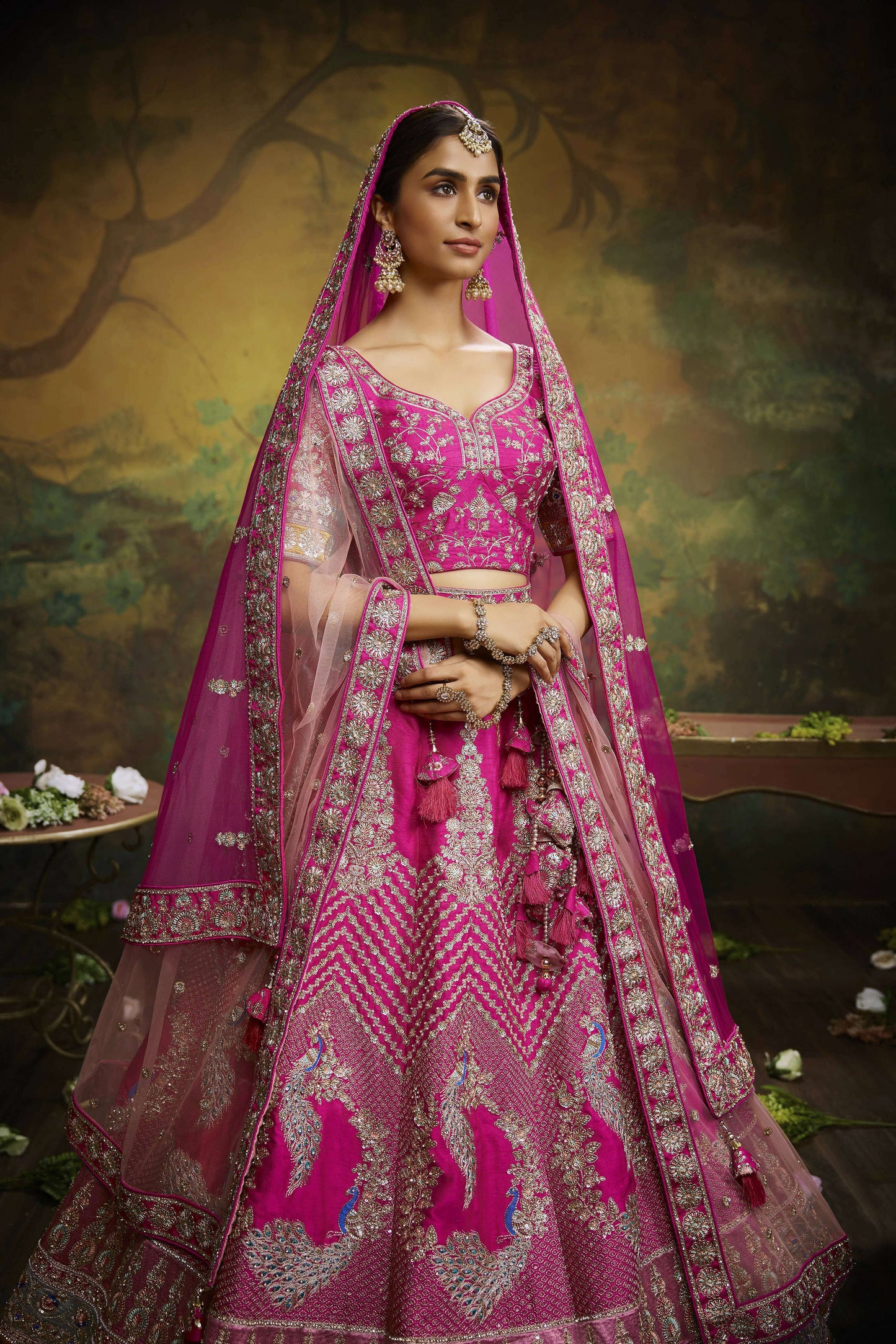 House of Panchhi Pink Pure Silk Moti & Zarkan heavy embroidery Lehenga choli & Dupatta | Swadesiicart