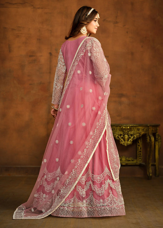 Pink All Over Embroidered Net Wedding Anarkali Suit - Emponline | Swadesiicart
